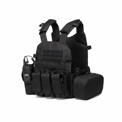 Tactical MOLLE Combat Vest with Utility Pouches – Black