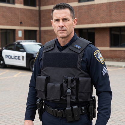 Tactical Body Armour Vest with Utility Pouches – Black